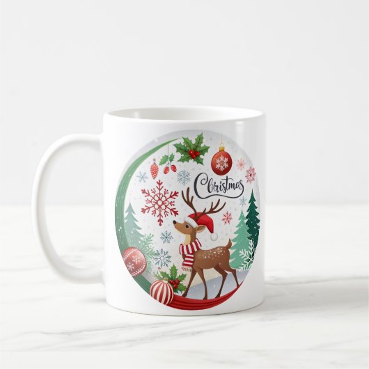 クリスマスのぬくもりを感じる円形イラスト コーヒーマグカップ (左)