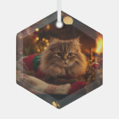 クリスマスのぬくもりを感じる猫のオーナメント ガラスオーナメント (正面)