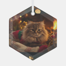 クリスマスのぬくもりを感じる猫のオーナメント ガラスオーナメント