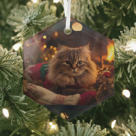 クリスマスのぬくもりを感じる猫のオーナメント ガラスオーナメント (インサイチュ)
