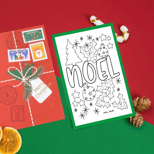 クリスマスのぬりえ Noel 署名欄あり ポストカード