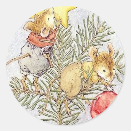 クリスマスのねずみ ラウンドシール (正面)