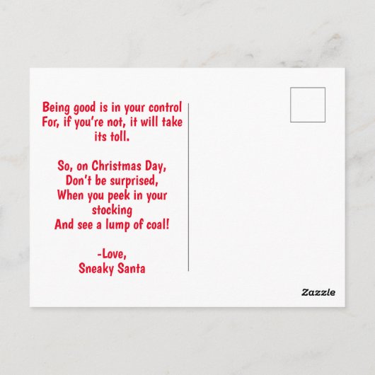 クリスマスのはがきに人が石炭を手に入れる ポストカード (裏面)