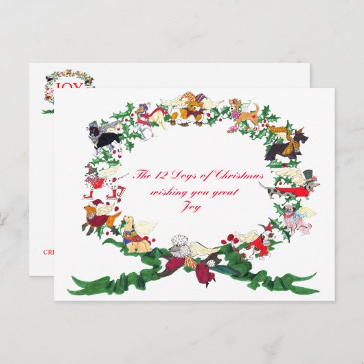 クリスマスのはがきの十二犬たち シーズンポストカード (正面/裏面)