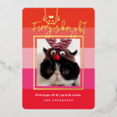 クリスマスのふわふわ＆ブライトペット写真 赤 箔シーズンカード (正面)