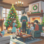 クリスマスのまわりにに暖炉の家族 – ステッカー シール (正面)