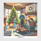 クリスマスのまわりにに暖炉の家族 – ステッカー シール (シート)