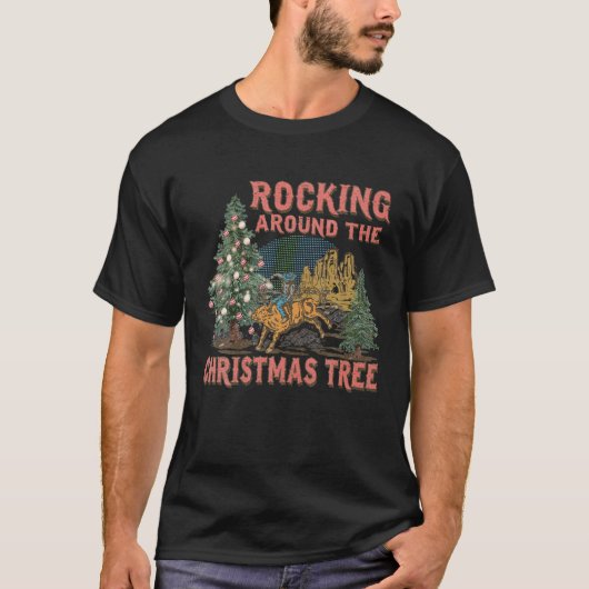 クリスマスのまわりにの木のカウボーイカウファームのロッキング Tシャツ (正面)