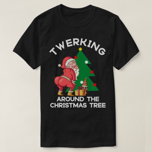 クリスマスのまわりにの木のサンタおもしろいーを回る Tシャツ (デザイン正面)