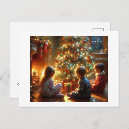 クリスマスのまわりにの木の子どもたち。 ポストカード (正面/裏面)
