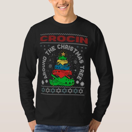 クリスマスのまわりにツリーのクロシン Tシャツ (正面)