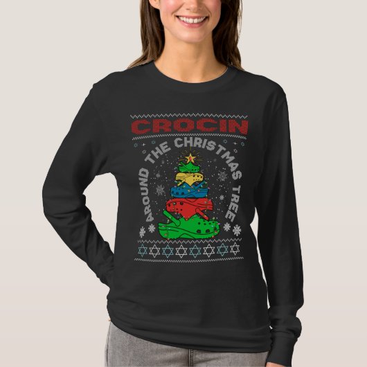 クリスマスのまわりにツリーのクロシン Tシャツ (正面)