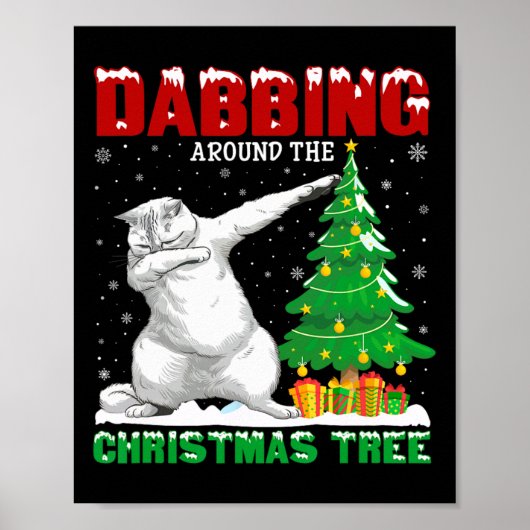 クリスマスのまわりにツリーのペルシャ猫のクリスマス ポスター (正面)