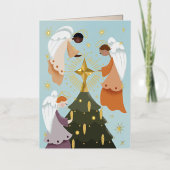 クリスマスのまわりにツリーの天使 箔シーズンカード (正面)