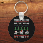 クリスマスのまわりにツリー象ファミリーを切り取る キーホルダー (正面)