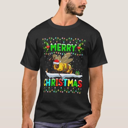 クリスマスのまわりに照明サンタメリークリスマスバム Tシャツ (正面)