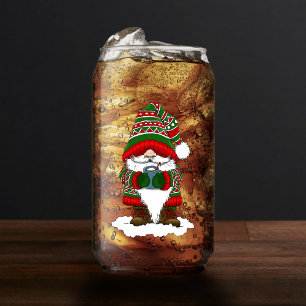 クリスマスのもこもこノーム 赤 緑 冬 かわいい ガラス缶