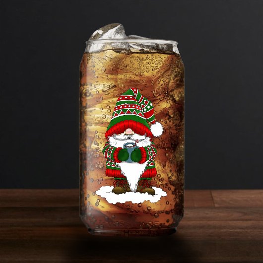 クリスマスのもこもこノーム 赤 緑 冬 かわいい ガラス缶