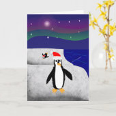 クリスマスのようになるペンギンたち カード (黄色い花)
