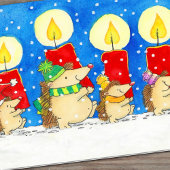 クリスマスのろうそくハリネズミのご挨拶 カード