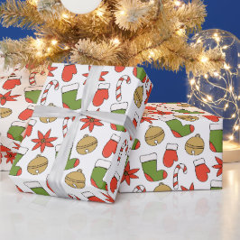 クリスマスのアイコンが可愛い包装紙 ラッピングペーパー