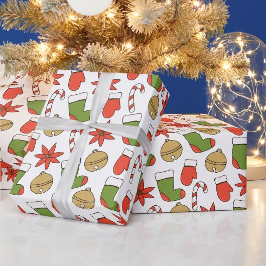 クリスマスのアイコンが可愛い包装紙 ラッピングペーパー (クリスマス)