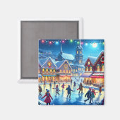 クリスマスのアイススケートのシーン マグネット (正面/裏面)