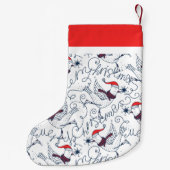 クリスマスのアイススケートの鳥のモノグラム スモールクリスマスストッキング (裏面)