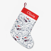 クリスマスのアイススケートの鳥のモノグラム スモールクリスマスストッキング (正面 (吊り時))