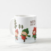 クリスマスのアイススケートをする子供たち コーヒーマグカップ (正面左)