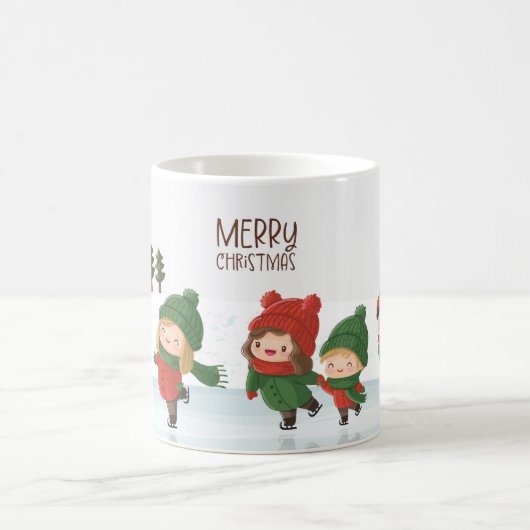 クリスマスのアイススケートをする子供たち コーヒーマグカップ (中央)