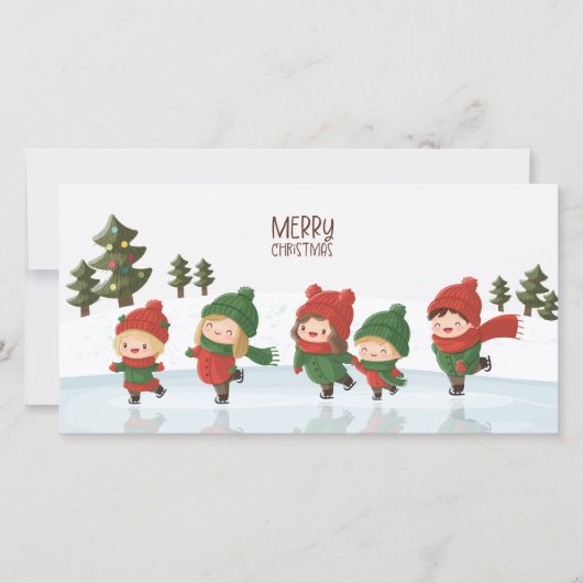 クリスマスのアイススケートをする子供たち シーズンカード (正面)