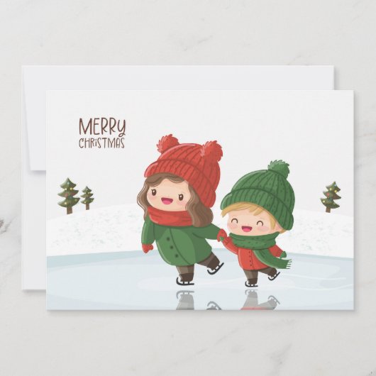 クリスマスのアイススケートを楽しむ子供たち シーズンカード (正面)