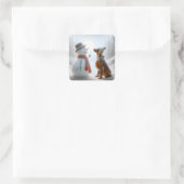 クリスマスのアイリッシュセッターと雪だるま スクエアシール (バッグ)