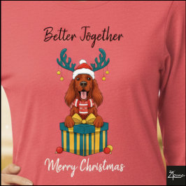 クリスマスのアイルランドセッターの赤いトナカイギフトグラフィック トライブレンドTシャツ
