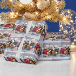 クリスマスのアグレガットセーターを着たパーティーのホッキョクグマ ラッピングペーパー