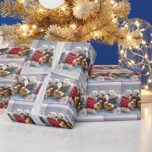 クリスマスのアグレガットセーターを着たパーティーのホッキョクグマ ラッピングペーパー (クリスマス)