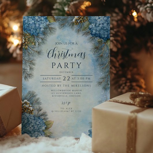 クリスマスのアジサイと松ぼっくり 招待状