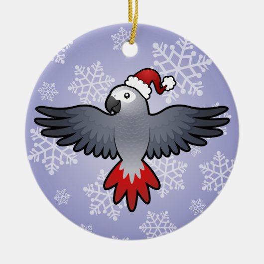 クリスマスのアフリカ灰色(中型の鳥) セラミックオーナメント (正面)