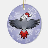 クリスマスのアフリカ灰色(中型の鳥) セラミックオーナメント (左)