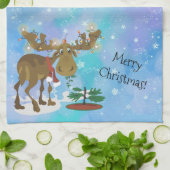 クリスマスのアメリカヘラジカ キッチンタオル (折り畳み)