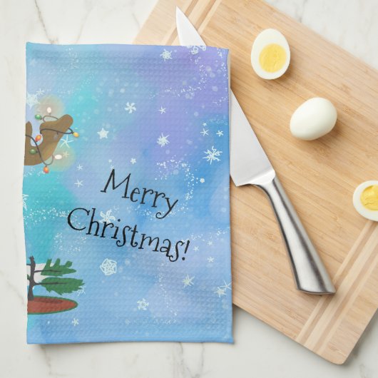 クリスマスのアメリカヘラジカ キッチンタオル (四つ折り)