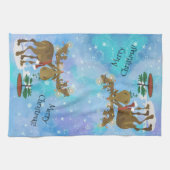 クリスマスのアメリカヘラジカ キッチンタオル (横)
