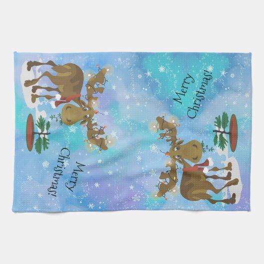 クリスマスのアメリカヘラジカ キッチンタオル (横)