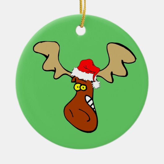 クリスマスのアメリカヘラジカ セラミックオーナメント (正面)