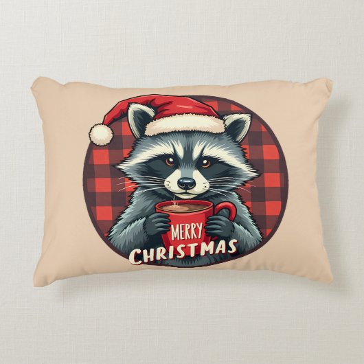 クリスマスのアライグマのココアの喜び アクセントクッション (正面)