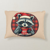 クリスマスのアライグマのココアの喜び アクセントクッション (裏面)