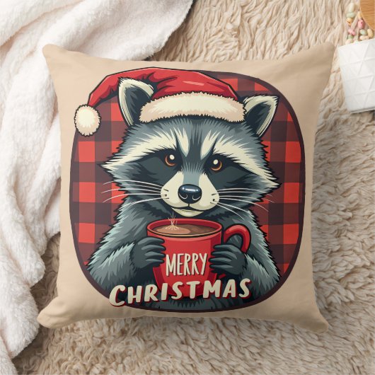 クリスマスのアライグマのココアの喜び クッション (ブランケット)