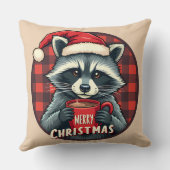 クリスマスのアライグマのココアの喜び クッション (裏面)