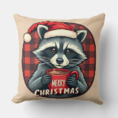 クリスマスのアライグマのココアの喜び クッション (正面)